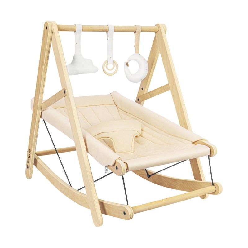 Madera - Mecedora boho de madera con juguetes, Natural