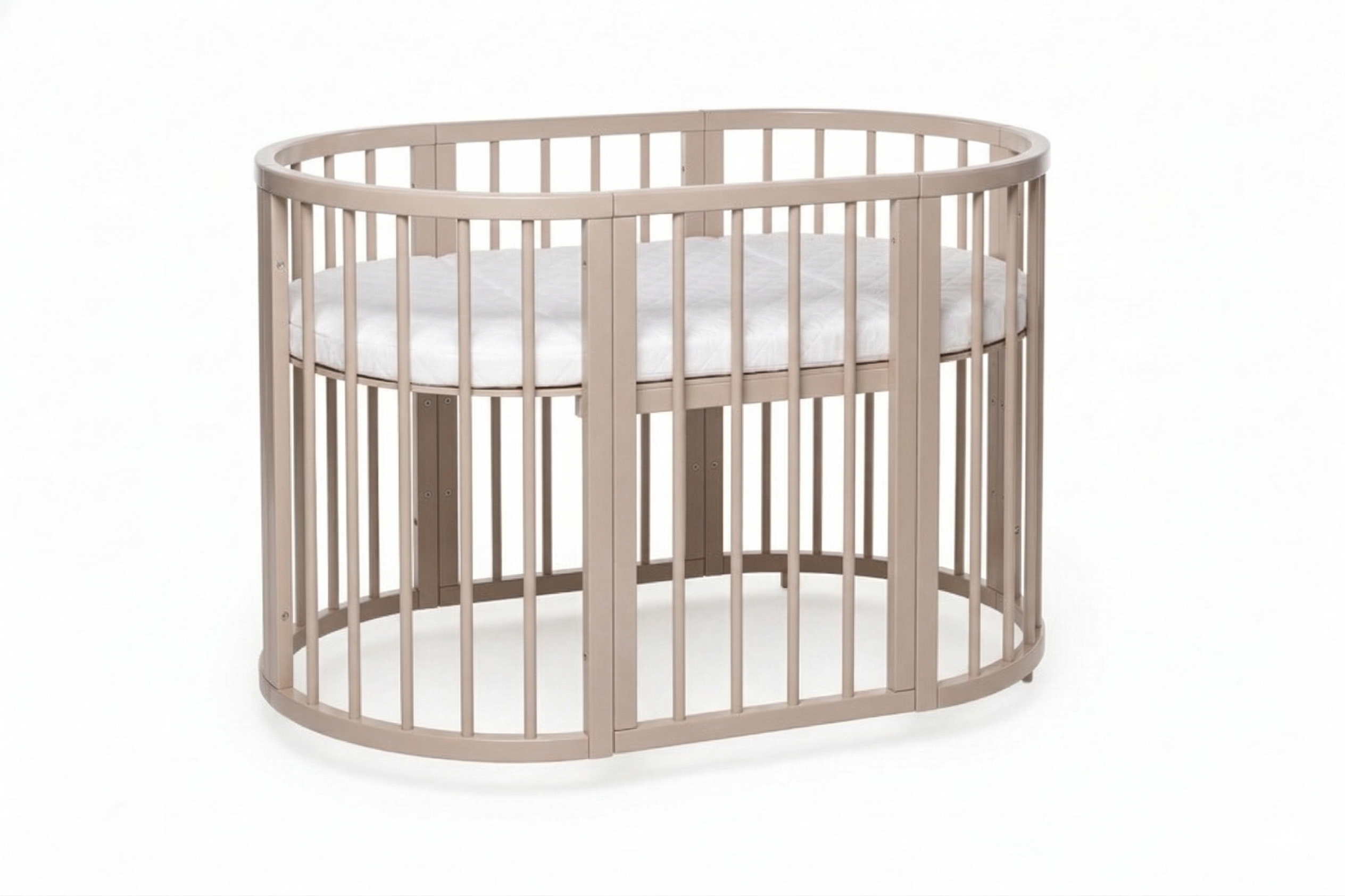 KOTTO OLIN Oval Beech White Crib  COCONUT FOAM MATTRESS SET Cappuccino