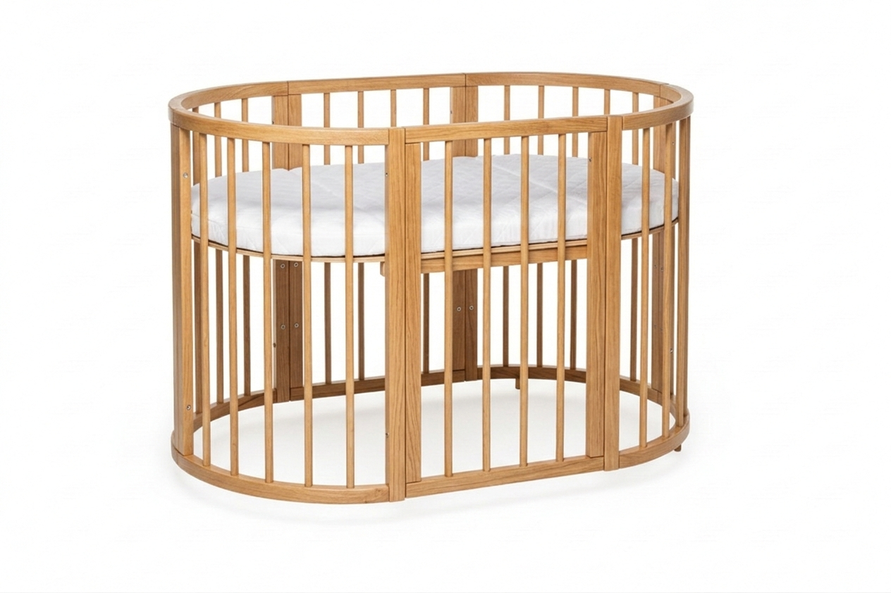 KOTTO OLIN Oval Beech White Crib  COCONUT FOAM MATTRESS SET Natural