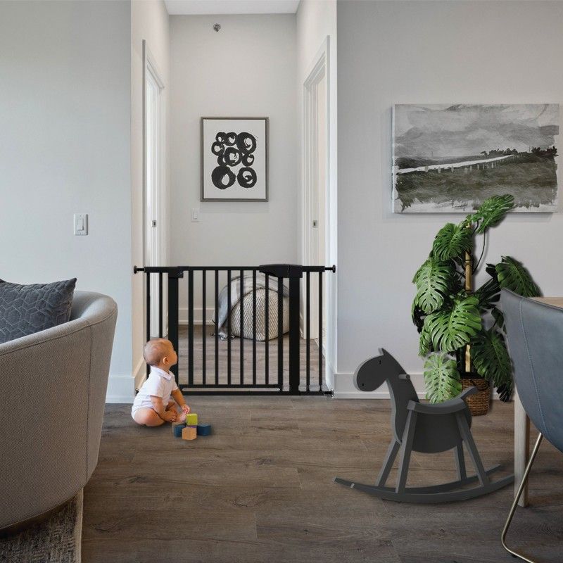 Barrera de seguridad negra - Barrera de ajuste a presión para escaleras y puertas