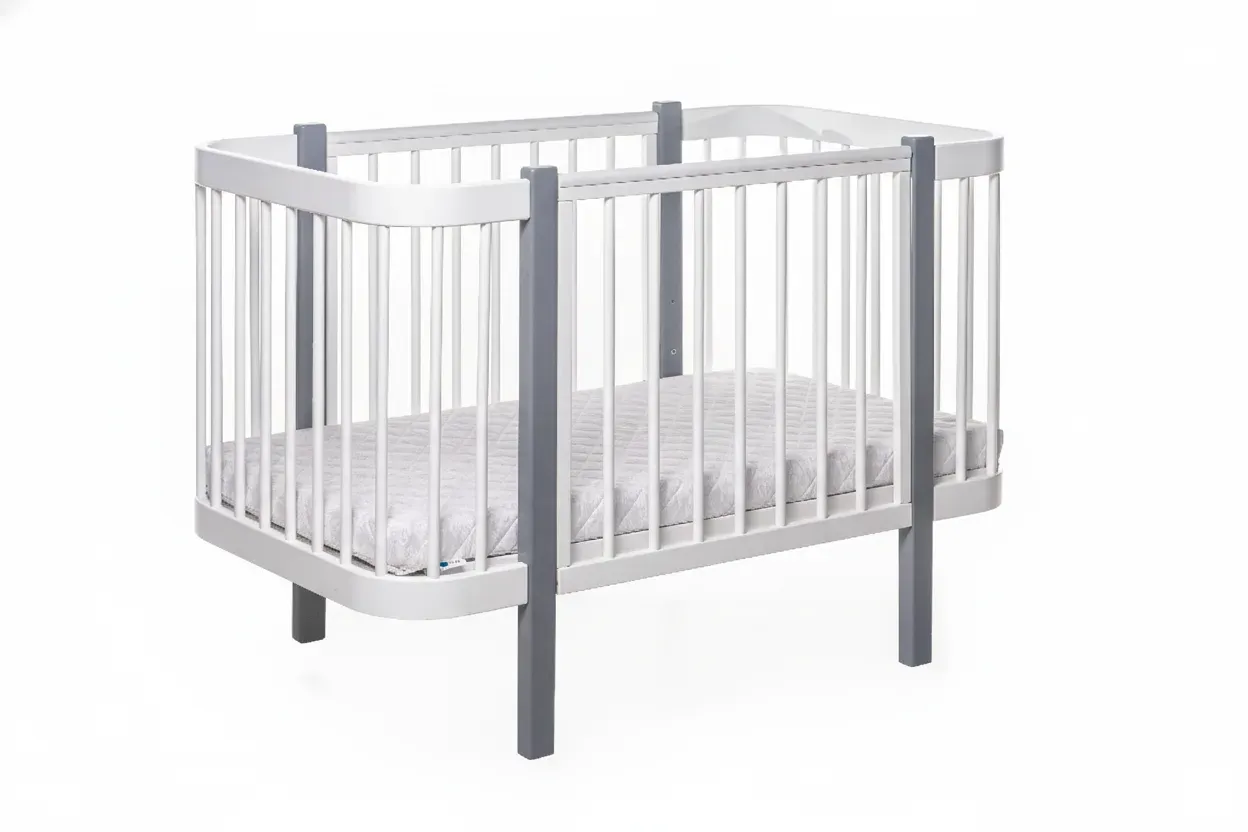 Łóżeczko bukowe Szary / Biały